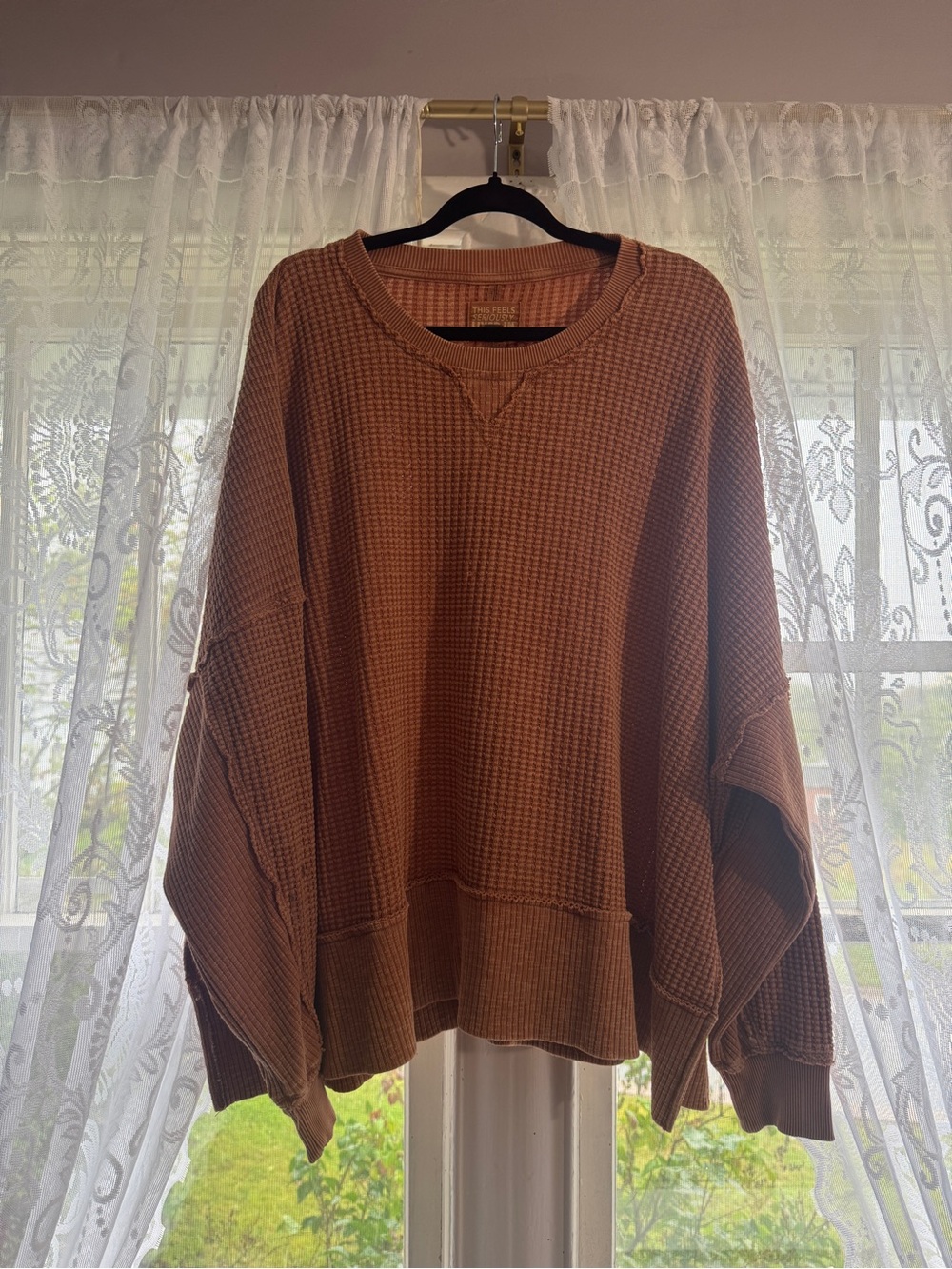 American Eagle Waffle-Knit Oversized Sweater - Rust